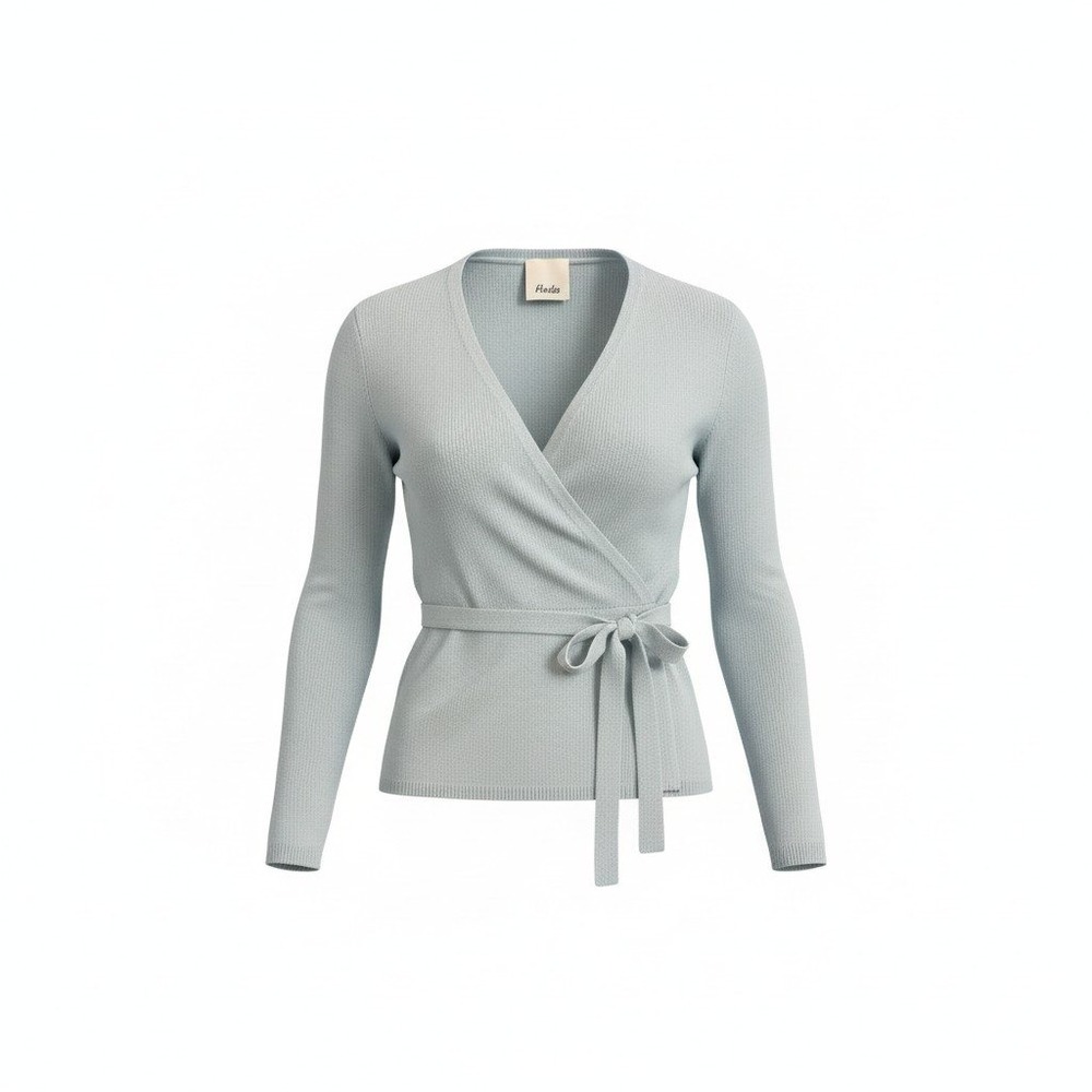 Allude Wrap Sweater Womens Medium Blue Wool Cashmere Tie Waist V-Neck Coquette